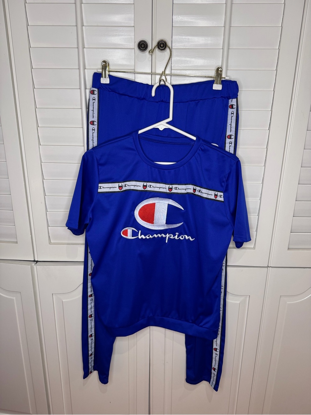 Champion Blue Logo Athletic Tee and Track Pants Set